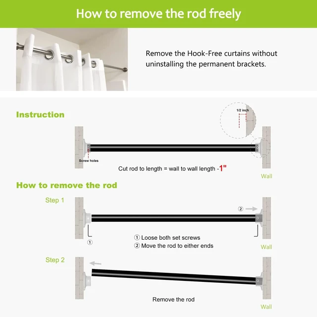 Alt view image 7 of 7 - 304 Stainless Steel Straight Shower Curtain Rod 60 Inch, Chrome Finish, OnePiece CuttoFit Permanent Wall Mount with HeavyDuty Zinc Alloy Flange, Mounting Hardware Included