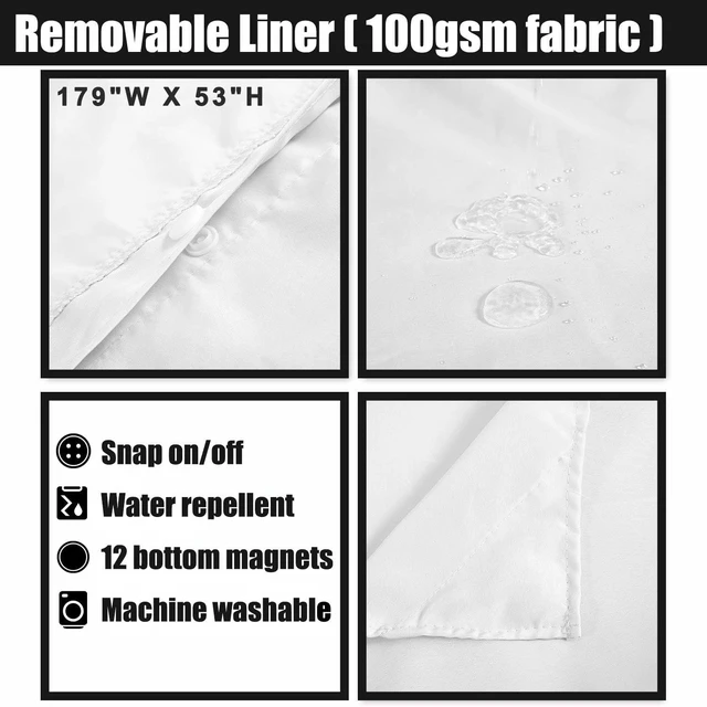 Alt view image 3 of 5 - Honeycomb Waffle Weave Shower Curtain with Snapin Fabric Liner for Clawfoot Tub, Mesh Window Top, Washable Wrap Around Curtain, 180W x 70H, White Cotton Blend