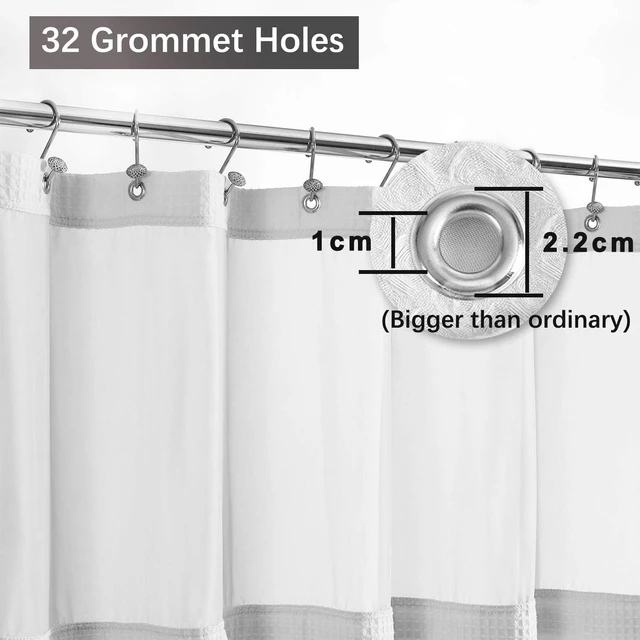 Alt view image 4 of 5 - Honeycomb Waffle Weave Shower Curtain with Snapin Fabric Liner for Clawfoot Tub, Mesh Window Top, Washable Wrap Around Curtain, 180W x 70H, White Cotton Blend