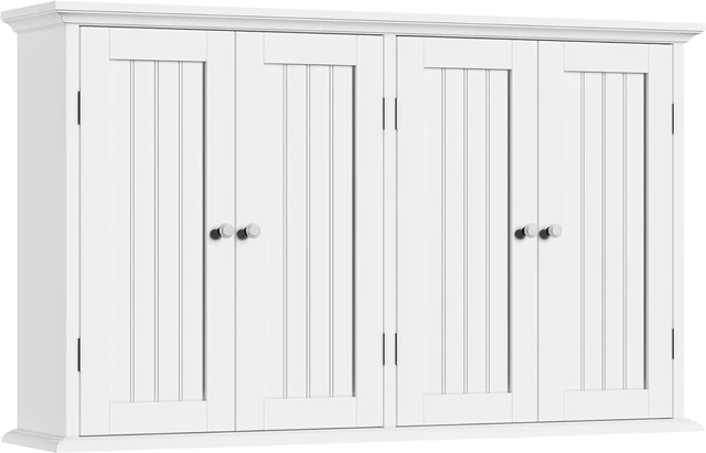 Main image of 4-Door Wall Mount Storage Cabinet with Adjustable Shelves, Water Resistant MDF Hanging Cupboard, Modern Multipurpose Organizer for Bathroom Laundry Room Kitchen Entryway, White, 40.9"W x 24"H x 9.06"D