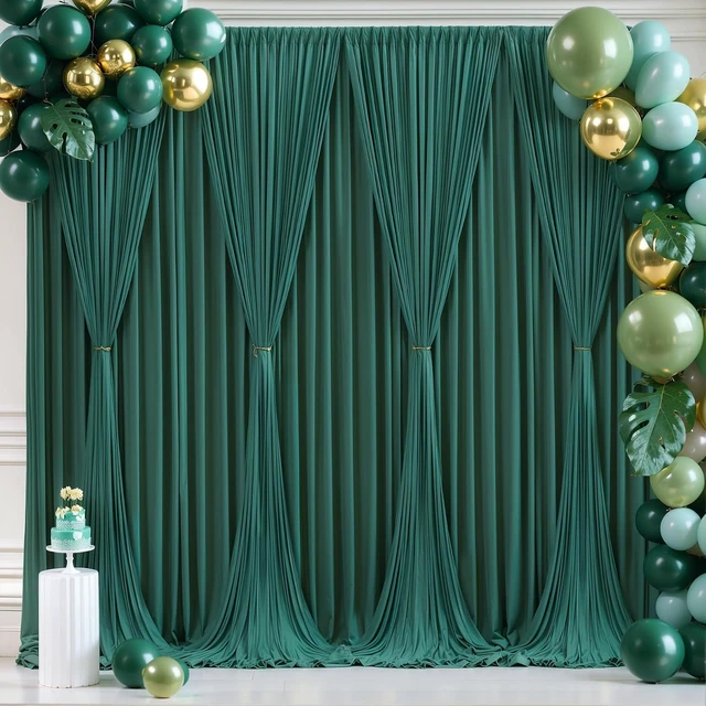 Alt view image 2 of 7 - Hunter Green Wrinkle Free Polyester Backdrop Curtains, 40 x 10FT Rod Pocket Decorative Drapes, Non-Transparent Reusable Background Curtain for Wedding Birthday Party Baby Shower Photo Booth Decoration