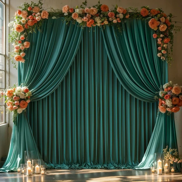 Alt view image 3 of 7 - Hunter Green Wrinkle Free Polyester Backdrop Curtains, 40 x 10FT Rod Pocket Decorative Drapes, Non-Transparent Reusable Background Curtain for Wedding Birthday Party Baby Shower Photo Booth Decoration