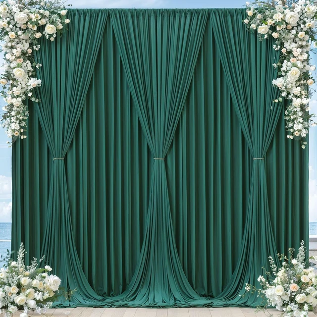 Alt view image 4 of 7 - Hunter Green Wrinkle Free Polyester Backdrop Curtains, 40 x 10FT Rod Pocket Decorative Drapes, Non-Transparent Reusable Background Curtain for Wedding Birthday Party Baby Shower Photo Booth Decoration