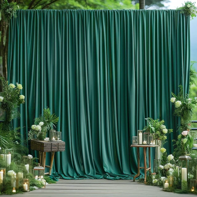 Alt view image 6 of 7 - Hunter Green Wrinkle Free Polyester Backdrop Curtains, 40 x 10FT Rod Pocket Decorative Drapes, Non-Transparent Reusable Background Curtain for Wedding Birthday Party Baby Shower Photo Booth Decoration