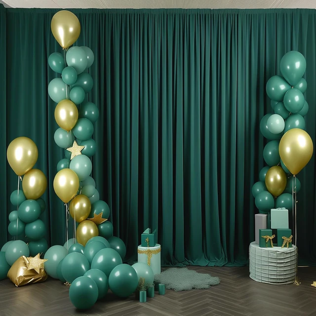 Alt view image 7 of 7 - Hunter Green Wrinkle Free Polyester Backdrop Curtains, 40 x 10FT Rod Pocket Decorative Drapes, Non-Transparent Reusable Background Curtain for Wedding Birthday Party Baby Shower Photo Booth Decoration