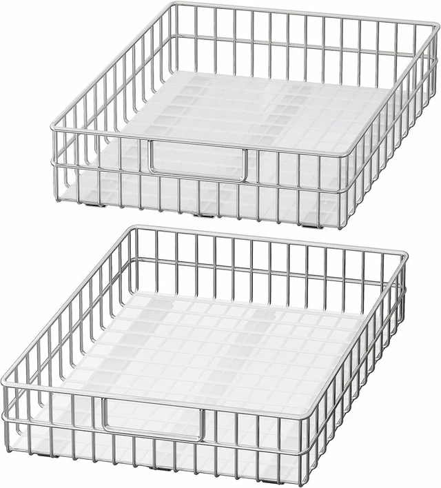 Main image of 2Pack Stainless Steel Pull Out Cabinet Organizer, Silent FullExtension Slide Shelf, NoDrill Spice Storage Rack for Kitchen Pantry Bathroom Closet, 20.1x21 Inch