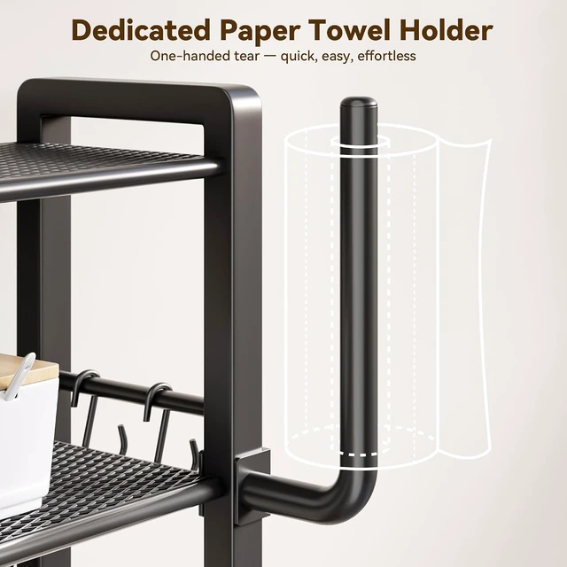 Alt view image 5 of 7 - 5-Tier Kitchen Bakers Rack with Storage, 25.6 Inch Multi-Functional Microwave Stand, Rustic Brown Kitchen Appliance Shelf Organizer with 12 S-Hooks and Paper Towel Holder for Home Kitchen Coffee Bar
