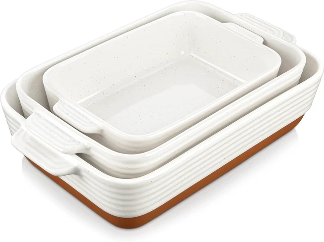 Main image of 3-Piece Ceramic Baking Dish Set, Rectangular Stackable Casserole Dishes with Dual Handles, Heat Resistant Bakeware, Non-Toxic Scratch Resistant Lasagna Pans for Oven Microwave Refrigerator