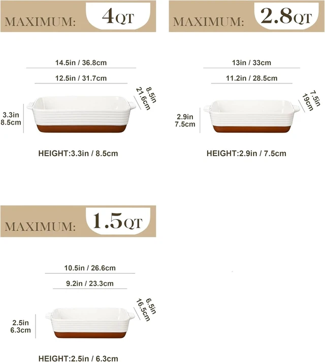 Alt view image 2 of 7 - 3-Piece Ceramic Baking Dish Set, Rectangular Stackable Casserole Dishes with Dual Handles, Heat Resistant Bakeware, Non-Toxic Scratch Resistant Lasagna Pans for Oven Microwave Refrigerator