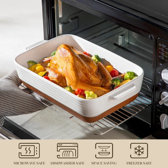 Alt view image 3 of 7 - 3-Piece Ceramic Baking Dish Set, Rectangular Stackable Casserole Dishes with Dual Handles, Heat Resistant Bakeware, Non-Toxic Scratch Resistant Lasagna Pans for Oven Microwave Refrigerator