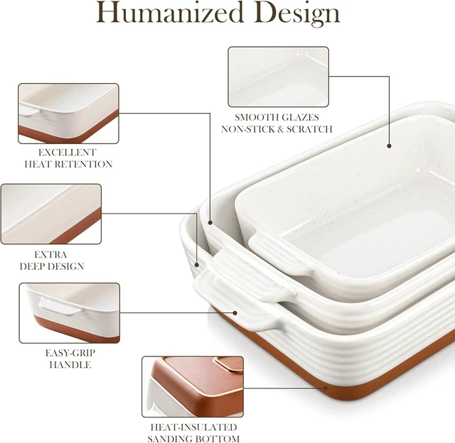 Alt view image 4 of 7 - 3-Piece Ceramic Baking Dish Set, Rectangular Stackable Casserole Dishes with Dual Handles, Heat Resistant Bakeware, Non-Toxic Scratch Resistant Lasagna Pans for Oven Microwave Refrigerator