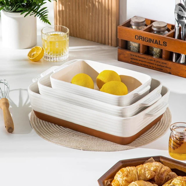 Alt view image 7 of 7 - 3-Piece Ceramic Baking Dish Set, Rectangular Stackable Casserole Dishes with Dual Handles, Heat Resistant Bakeware, Non-Toxic Scratch Resistant Lasagna Pans for Oven Microwave Refrigerator