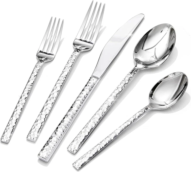 Main image of 40-Piece Hammered Stainless Steel Flatware Set, 18/10 Rust Resistant Silverware Service for 8, Polished Hammered Utensils with Smooth Edge, Dishwasher Safe Tableware for Home Party Hotel