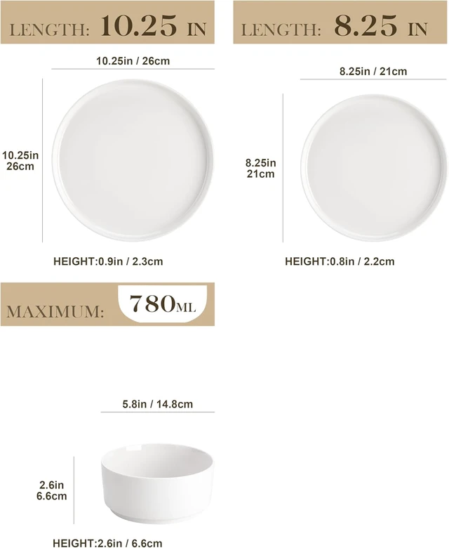 Alt view image 2 of 7 - 12-Piece Modern White Porcelain Dinnerware Set for 4, Chip & Scratch Resistant Ceramic Plates and Bowls Set, High Temperature Fired Stackable Dining Ware, Microwave Dishwasher Safe Kitchen Tableware