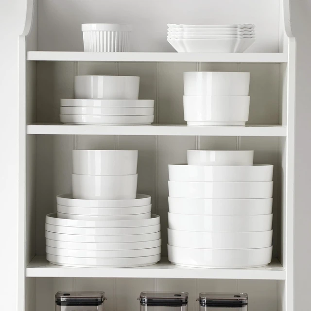 Alt view image 7 of 7 - 12-Piece Modern White Porcelain Dinnerware Set for 4, Chip & Scratch Resistant Ceramic Plates and Bowls Set, High Temperature Fired Stackable Dining Ware, Microwave Dishwasher Safe Kitchen Tableware