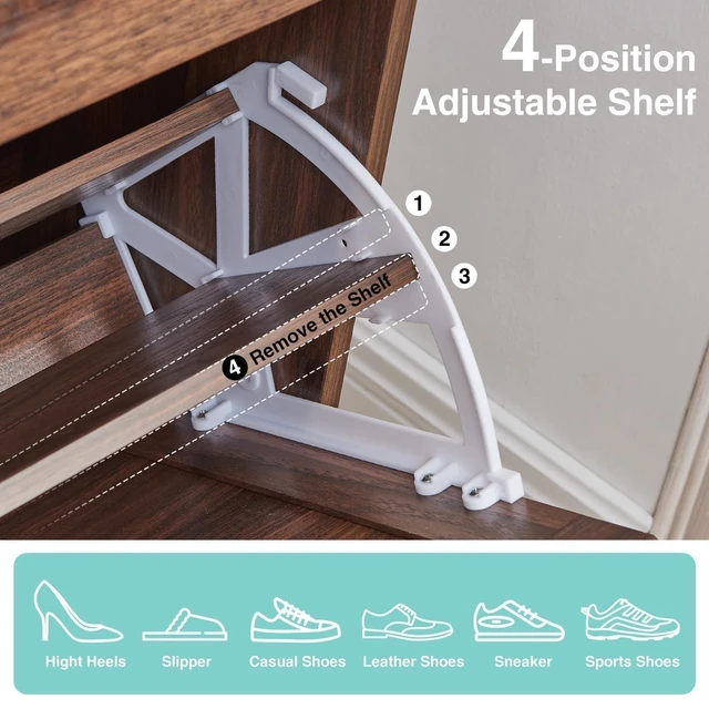 Alt view image 5 of 7 - Farmhouse Shoe Storage Cabinet with 2 Flip Drawers & Barn Door | Freestanding Hidden Slim Narrow Shoe Rack, Adjustable Shelves,Wood Shoes Organizer for Entryway, Foyer, Hallway,Walnut