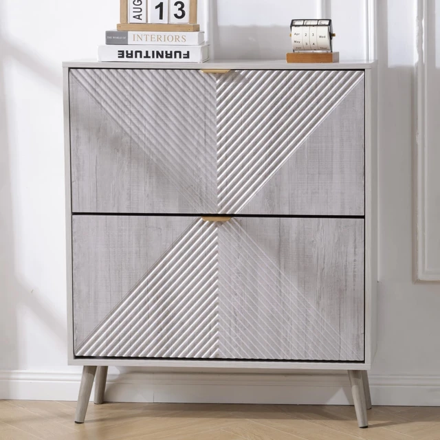 Alt view image 6 of 7 - Shoe Cabinet with 2 Flip Drawers, Freestanding Shoes Organizer for Entryway | Modern Shoes Storage Cabinet with 4 Wooden feet, Hidden Narrow Shoe Rack Cabinet for Foyer, Hallway, Mudroom, Grey
