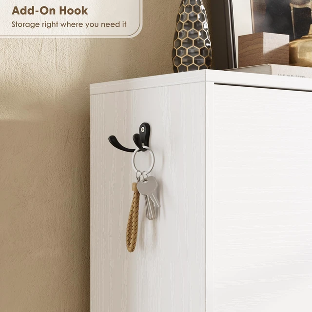 Alt view image 6 of 7 - Shoe Cabinet with 3 Flip Drawers, Narrow Shoe Organizer Cabinet, Freestanding Shoe Rack Cabinet, Modern Shoe Storage Cabinet for Entryway, Hallway, Foyer, White