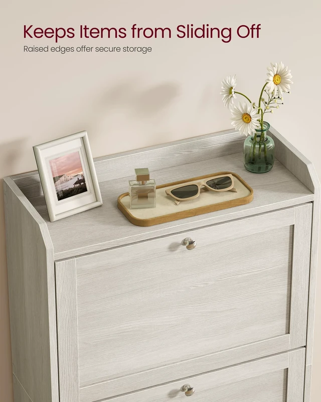 Alt view image 6 of 6 - Shoe Storage Cabinet with 3 Flip Drawers, Slim, Holds 1220 Pairs | Adjustable and Removable Dividers, Entryway, 9.4 x 23.6 x 47.7 Inches, Oatmeal, SIREN Collection ULBC036LN02S