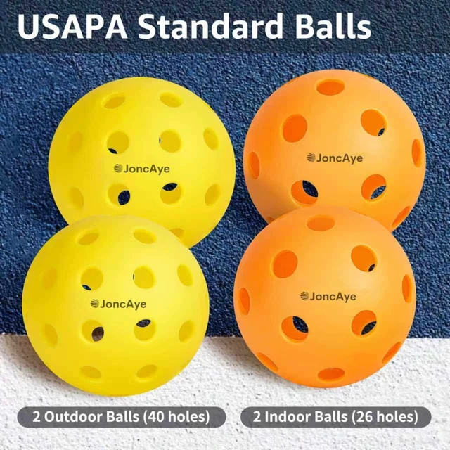 Alt view image 7 of 7 - Pickleball Paddles Set of 4 USAPA Approved Fiberglass Rackets | 4 Outdoor Indoor Balls, Racquet Bag, Overgrip Tape, Accessories for Beginners, Adults, Men, Women & Family Pickle Ball Set