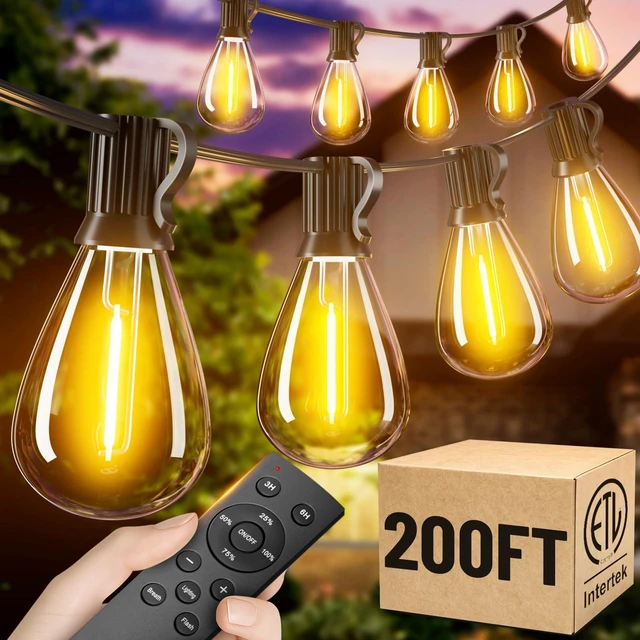 Main image of 200FT Outdoor String Lights with Remote, Waterproof Patio Lights with 72+2 Shatterproof LED Bulbs,Dimmable Hanging Decor for Backyard Garden Porch Bistro, Timer & 3 Modes,2700K Warm White