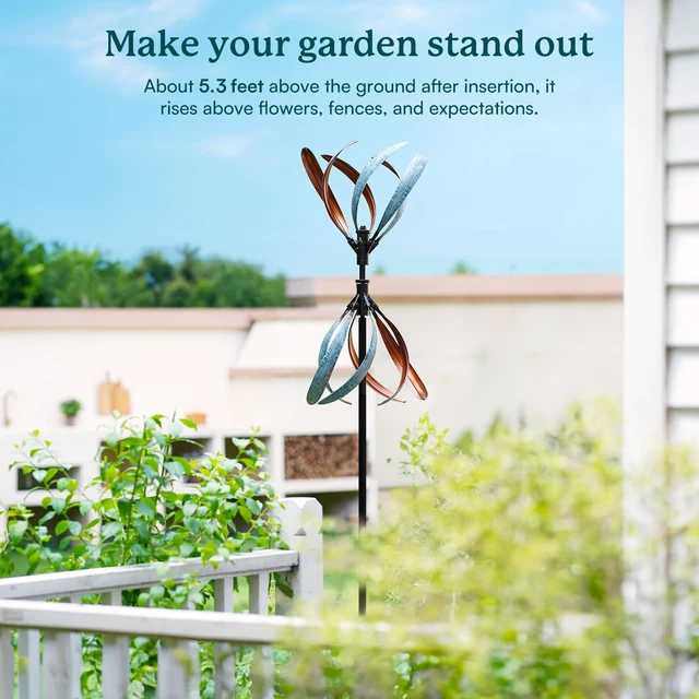 Alt view image 2 of 7 - Wind Spinners Outdoor Metal Large Wind Spinner with Stake for Yard and Garden, Garden Wind Sculptures & Spinners, Ideal Gift for Family (13'' W x 70.5'' H)