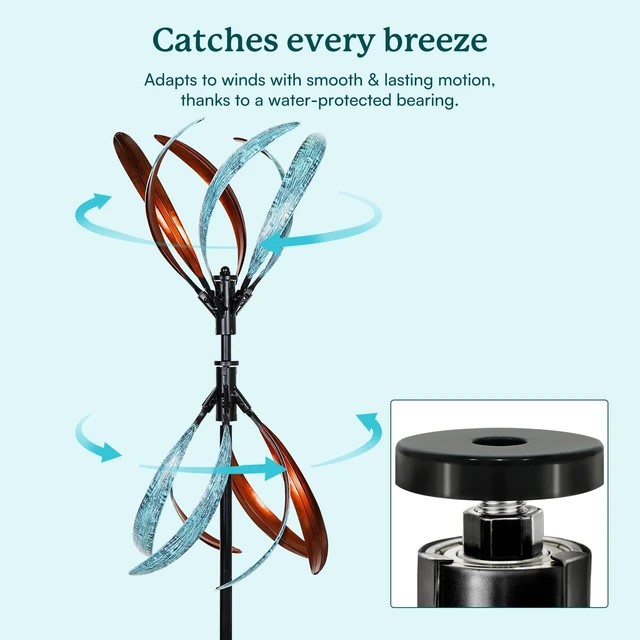 Alt view image 3 of 7 - Wind Spinners Outdoor Metal Large Wind Spinner with Stake for Yard and Garden, Garden Wind Sculptures & Spinners, Ideal Gift for Family (13'' W x 70.5'' H)