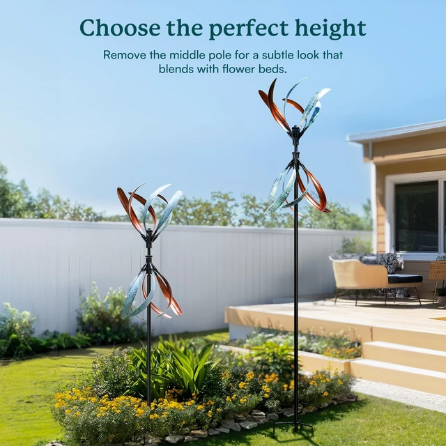 Alt view image 5 of 7 - Wind Spinners Outdoor Metal Large Wind Spinner with Stake for Yard and Garden, Garden Wind Sculptures & Spinners, Ideal Gift for Family (13'' W x 70.5'' H)