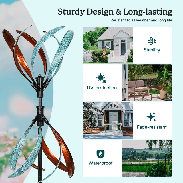 Alt view image 7 of 7 - Wind Spinners Outdoor Metal Large Wind Spinner with Stake for Yard and Garden, Garden Wind Sculptures & Spinners, Ideal Gift for Family (13'' W x 70.5'' H)