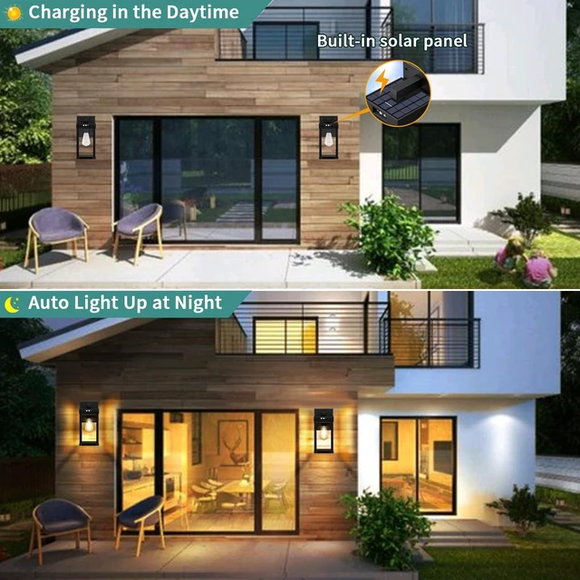 Alt view image 2 of 6 - Solar Wall Lights Outdoor with Motion Sensor, 3 Modes, Dusk to Dawn | Waterproof Solar Porch Light with Clear Panel for Garage Porch Yard Front Door 5.8 x 5.8 x 13.58 in