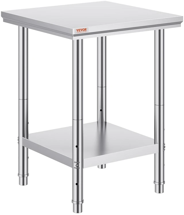 Main image of Stainless Steel 24 x 24 x 32 Inch Commercial Kitchen Prep Work Table | for Restaurant, Home and Hotel, 700 lbs Load Capacity Heavy Duty Metal Food Table, with Adjustable Feet & 3 Height Levels