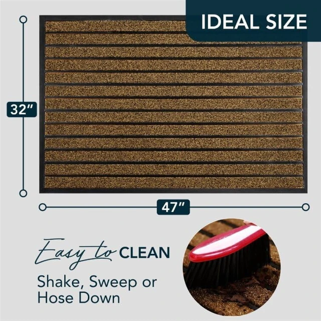 Alt view image 2 of 7 - Extra Durable Door Mat Outside Entrance (47" x 32", Bright Brown) | Dirt Trapping ,Non-Slip Backing, Indoor or Outdoor Use, Welcome Mat, Low Profile, Natural Rubber, Stain Fade Resistant