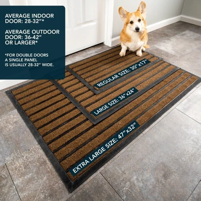 Alt view image 3 of 7 - Extra Durable Door Mat Outside Entrance (47" x 32", Bright Brown) | Dirt Trapping ,Non-Slip Backing, Indoor or Outdoor Use, Welcome Mat, Low Profile, Natural Rubber, Stain Fade Resistant