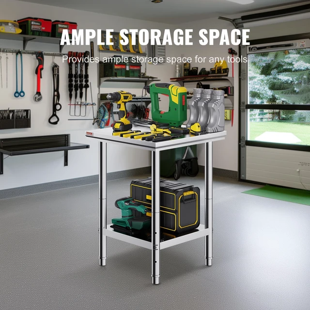 Alt view image 3 of 7 - Stainless Steel 24 x 24 x 32 Inch Commercial Kitchen Prep Work Table | for Restaurant, Home and Hotel, 700 lbs Load Capacity Heavy Duty Metal Food Table, with Adjustable Feet & 3 Height Levels