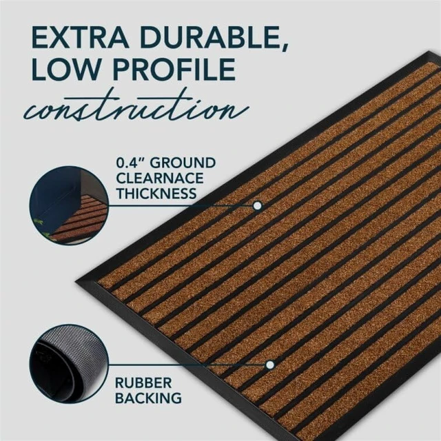 Alt view image 4 of 7 - Extra Durable Door Mat Outside Entrance (47" x 32", Bright Brown) | Dirt Trapping ,Non-Slip Backing, Indoor or Outdoor Use, Welcome Mat, Low Profile, Natural Rubber, Stain Fade Resistant