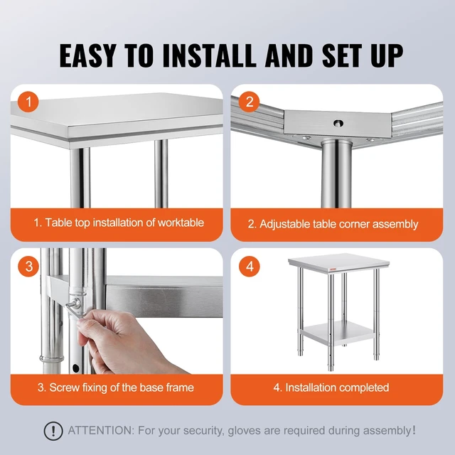 Alt view image 5 of 7 - Stainless Steel 24 x 24 x 32 Inch Commercial Kitchen Prep Work Table | for Restaurant, Home and Hotel, 700 lbs Load Capacity Heavy Duty Metal Food Table, with Adjustable Feet & 3 Height Levels
