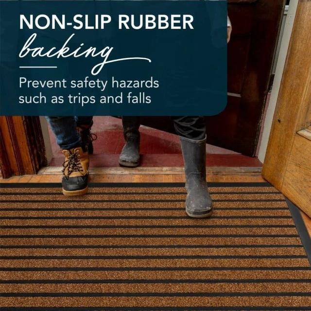 Alt view image 6 of 7 - Extra Durable Door Mat Outside Entrance (47" x 32", Bright Brown) | Dirt Trapping ,Non-Slip Backing, Indoor or Outdoor Use, Welcome Mat, Low Profile, Natural Rubber, Stain Fade Resistant