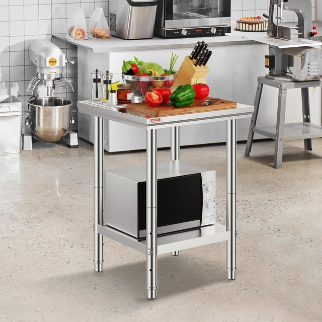 Alt view image 7 of 7 - Stainless Steel 24 x 24 x 32 Inch Commercial Kitchen Prep Work Table | for Restaurant, Home and Hotel, 700 lbs Load Capacity Heavy Duty Metal Food Table, with Adjustable Feet & 3 Height Levels