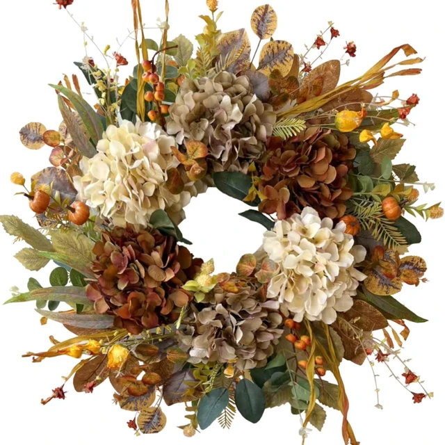 Main image of 24 Inch Fall Wreaths for Front Door with Hydrangea,Mini Pumpkins | Twig Base Rustic Autumn Wreath,Thanksgiving Farmhouse Decor, Fall Decorations For Home, Indoor Outdoor Halloween Harvest Gift