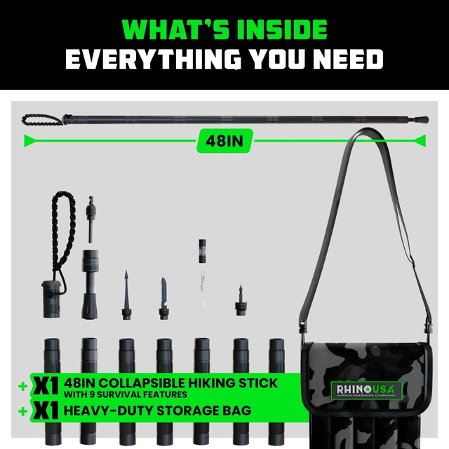 Alt view image 5 of 7 - Tactical Hiking Stick w/ Survival Kit - Walking Staff for Camping | Compass & Fire Starter Built In. Tactical Multi-Use Staff for Hiking, Camping, Hunting & Backpacking. Black