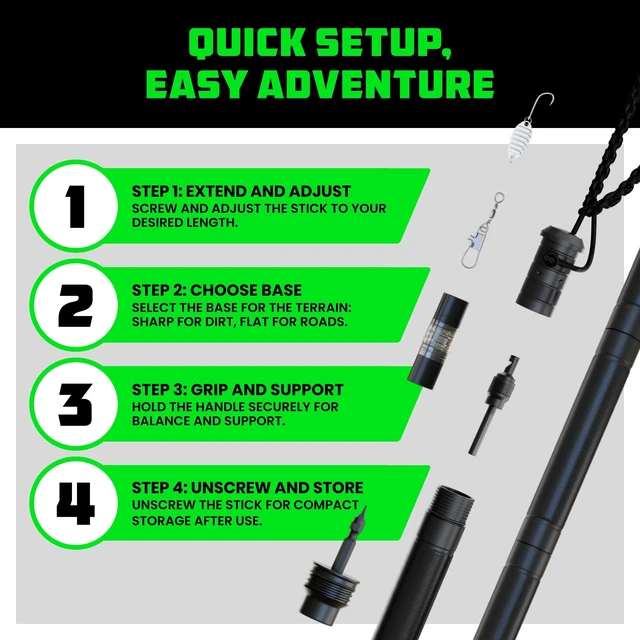 Alt view image 6 of 7 - Tactical Hiking Stick w/ Survival Kit - Walking Staff for Camping | Compass & Fire Starter Built In. Tactical Multi-Use Staff for Hiking, Camping, Hunting & Backpacking. Black