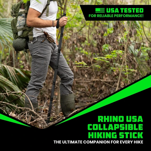 Alt view image 7 of 7 - Tactical Hiking Stick w/ Survival Kit - Walking Staff for Camping | Compass & Fire Starter Built In. Tactical Multi-Use Staff for Hiking, Camping, Hunting & Backpacking. Black