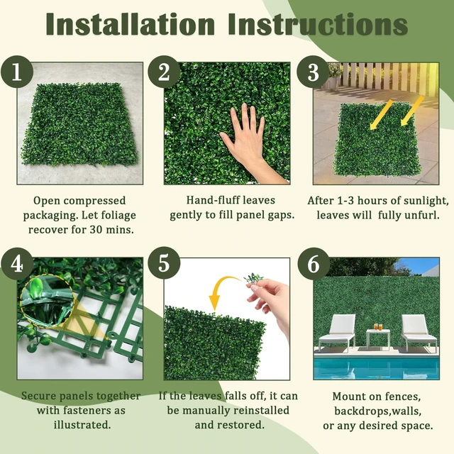 Alt view image 6 of 7 - 12 Pieces 20"x 20" Artificial Boxwood Panels Topiary Hedge Plant | Boxwood Panels Privacy Hedge Screen Sun Protected Suitable for Outdoor, Indoor, Garden, Fence, Backyard and Decor