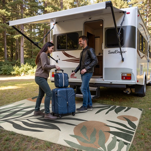 Alt view image 3 of 7 - 5x8 Outdoor Rug, Washable for Patio and Deck, Beige Olive | Botanical leaf design for porch; fade resistant chenille with quick-dry non-slip backing for indoor sunroom.