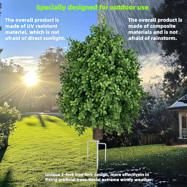 Alt view image 2 of 5 - Boxwood Topiary Bush Artificial Shrubs for Outdoors, Artificial Boxwood Topiary Ball Tree, UV Resistant Evergreen for Front Porch, Garden, Yard & Balcony Decor