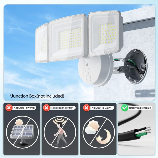 Alt view image 2 of 7 - 150W LED Security Light, 15000LM Outdoor Flood Light Switch Controlled, IP65 Waterproof LED Exterior Floodlight, 6500K White Wall Mount Security Lighting for Entryway, Garage, Yard, Eave