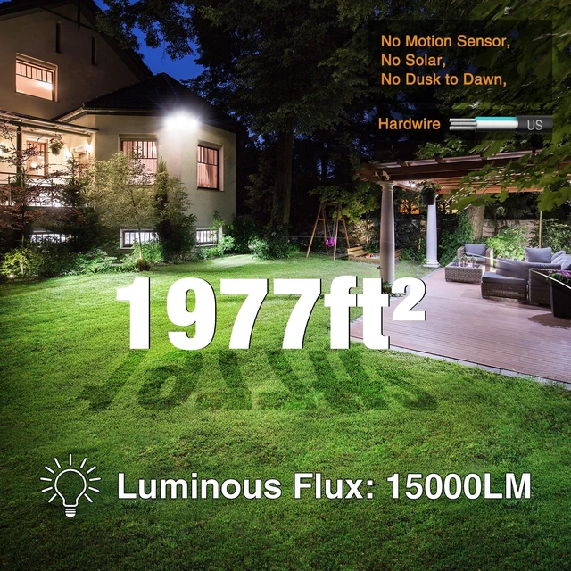 Alt view image 3 of 7 - 150W LED Security Light, 15000LM Outdoor Flood Light Switch Controlled, IP65 Waterproof LED Exterior Floodlight, 6500K White Wall Mount Security Lighting for Entryway, Garage, Yard, Eave