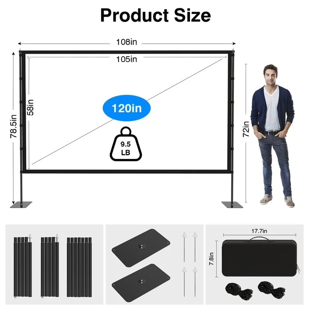 Alt view image 5 of 7 - Outdoor-Projector-Screen-with-Stand - 120 inch Portable Projector Screen Indoor Outdoor Projector Screens 16:9 4K HD Lightweight Movie Screen with Carry Bag for Backyard Movie Night
