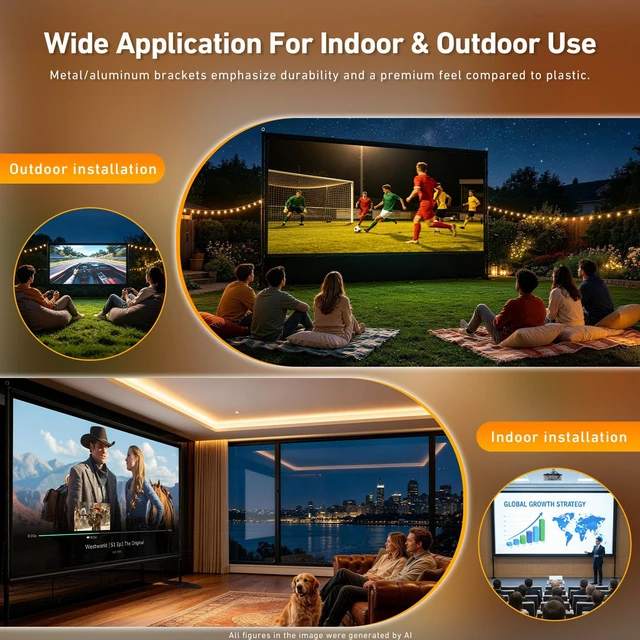 Alt view image 5 of 6 - 150 inch Projector Screen with Stand, 16:9 4K HD Portable Outdoor Movie Screen, Wrinkle-Free Foldable Indoor Projection Screen with Carry Bag & Ground Nails for Backyard Cinema Home Theater