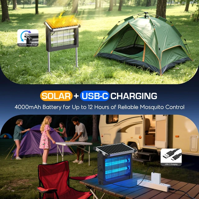 Alt view image 2 of 7 - Solar Bug Zapper Outdoor, 4500V Cordless Mosquito Zapper with Solar Power | Smart Light Sensor, Solar & USB Rechargeable, IPX5 Waterproof Insect Killer For Patio, Garden, Backyard, Camping And Indoor